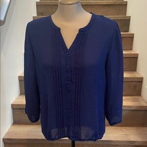 Reitmans Deep Navy Pintuck Button-Front Blouse